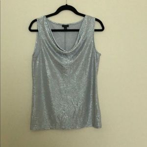 Silver threaded cowl neck tank